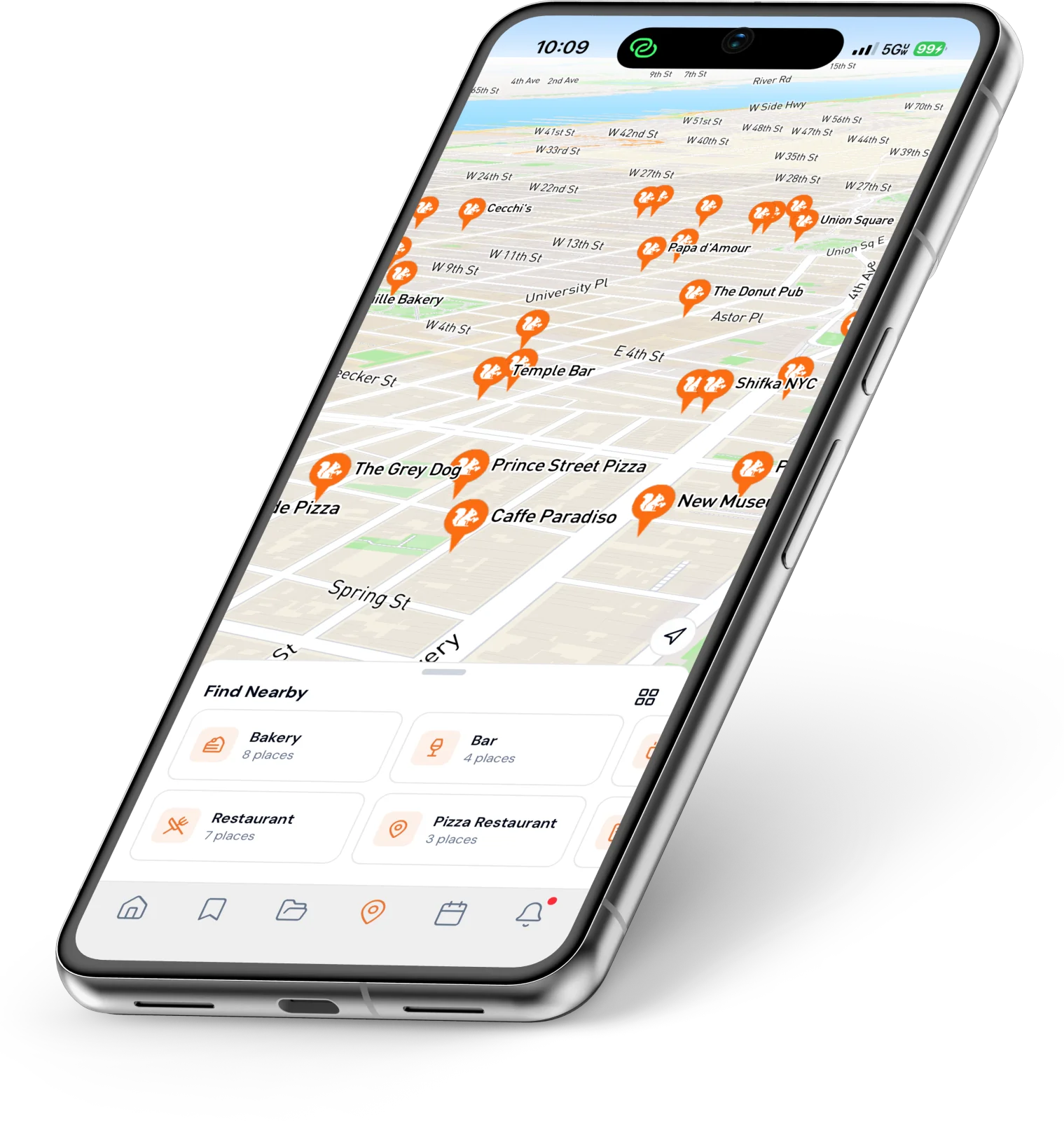 Browse your stash with categories and nearby places